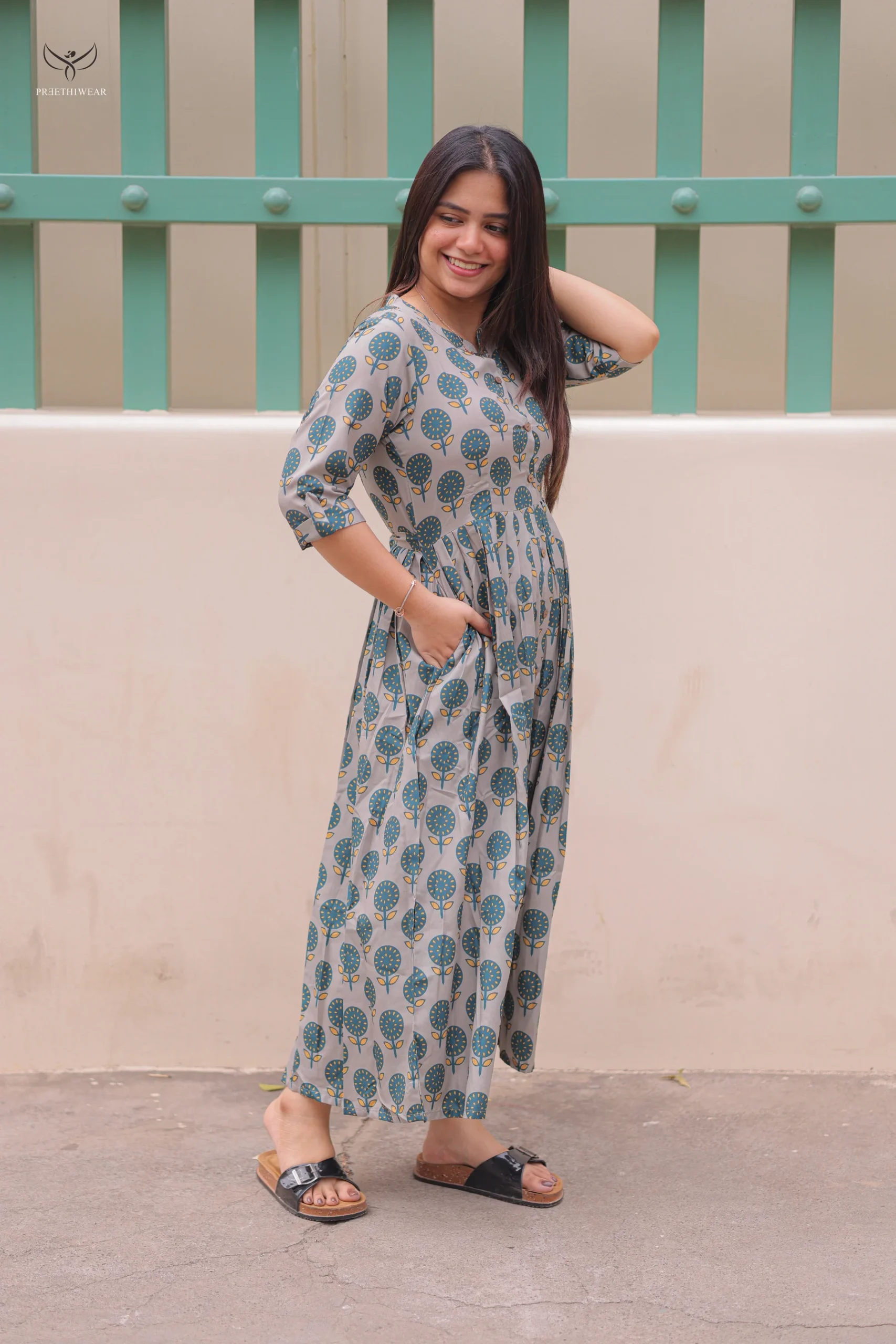 Pastel Green Ruffled Waist Feeding Top with half sleeves