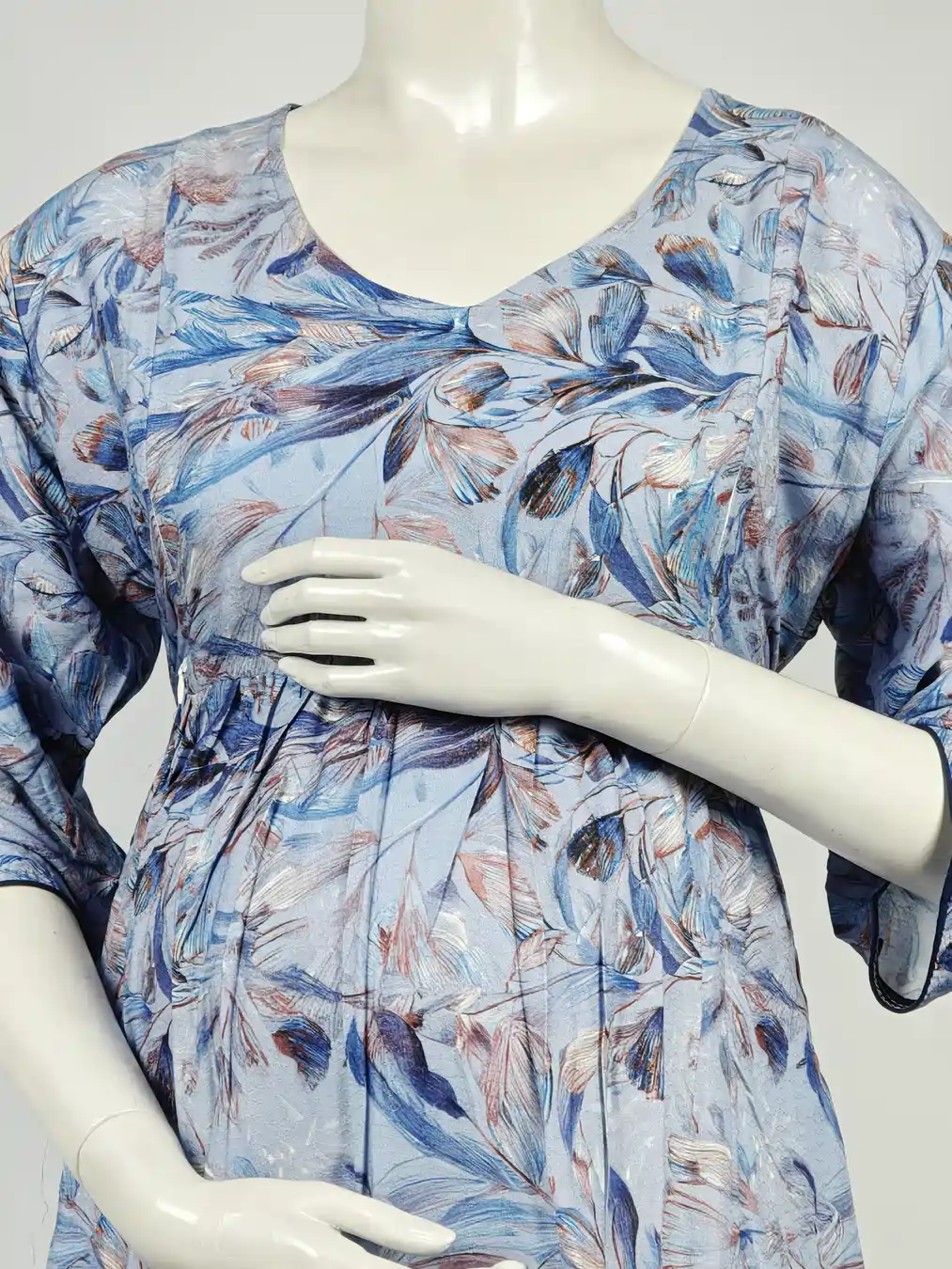 Ice Blue rayon frill feeding nighty with concealed nursing zips