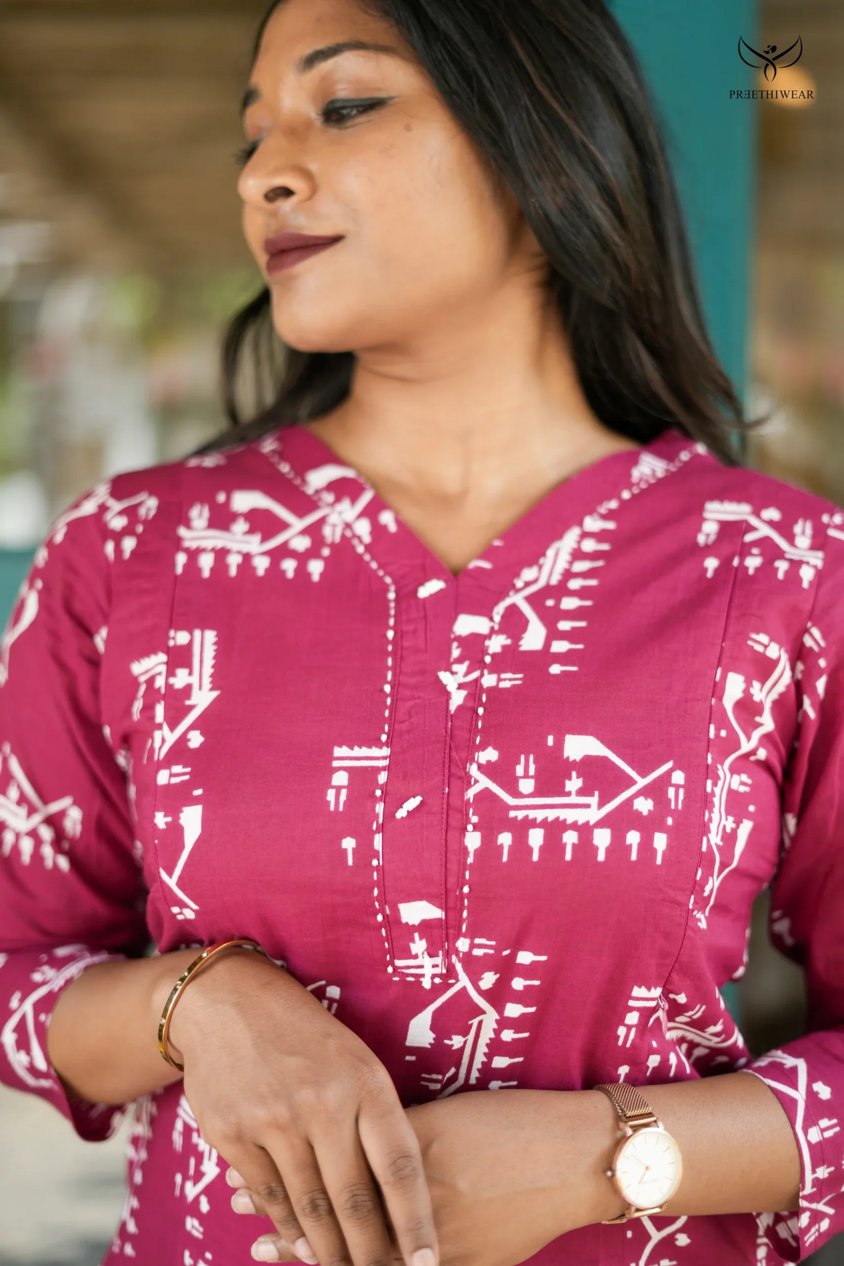 Bright Maroon Cotton Kurthi Feeding Top with Nursing Access on Both Sides