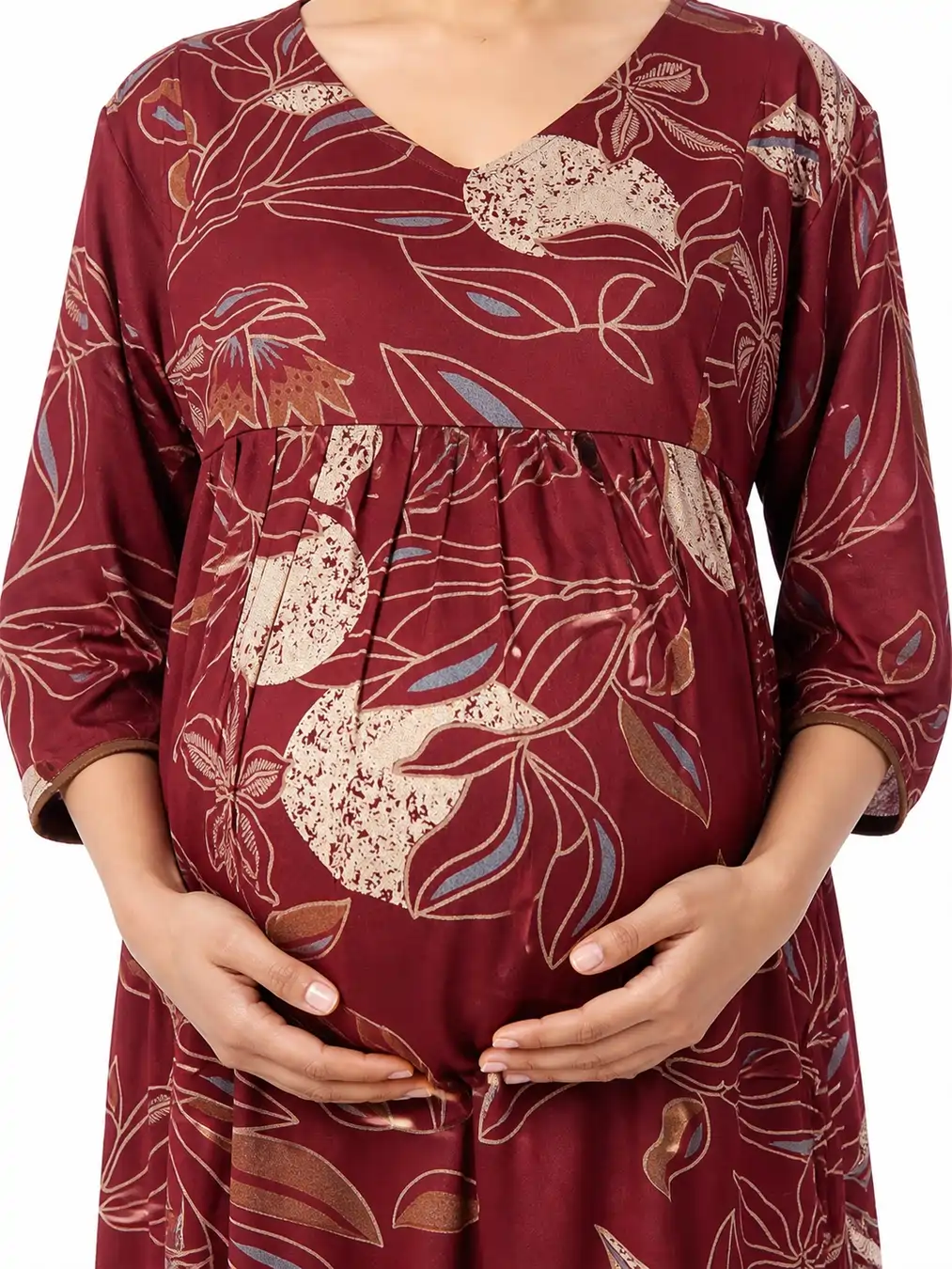 Maroon Alpine frill feeding nighty with concealed nursing zips