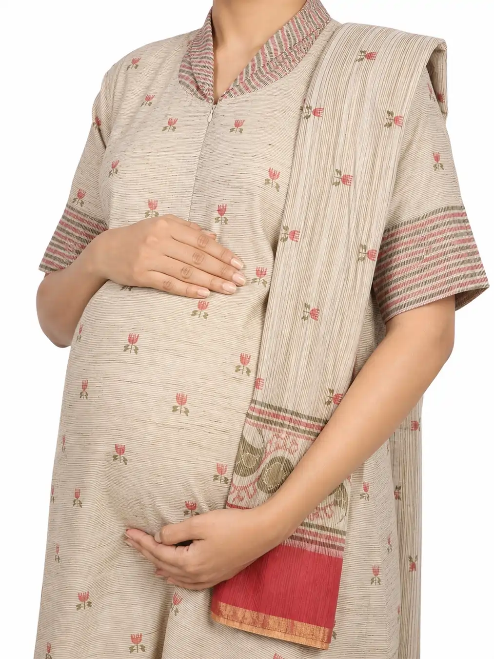 Cream Feeding Top Set with Centre Nursing Zip with a shawl, pant and multiple nursing openings