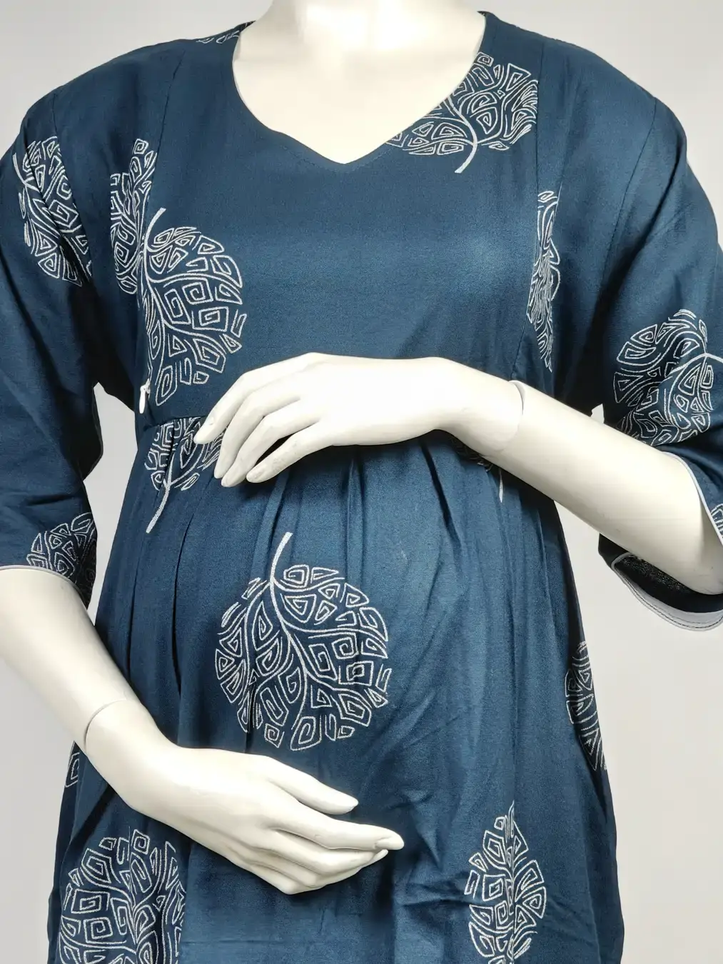 Teal Alpine Frill Feeding Nighty with ruffled waist detail and dual concealed nursing zips