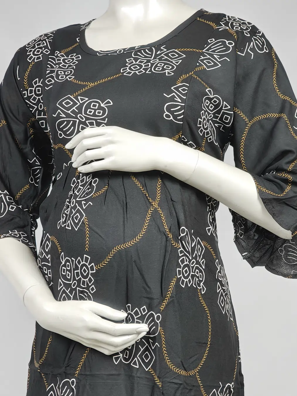 Black rayon frill feeding nighty with concealed nursing zips