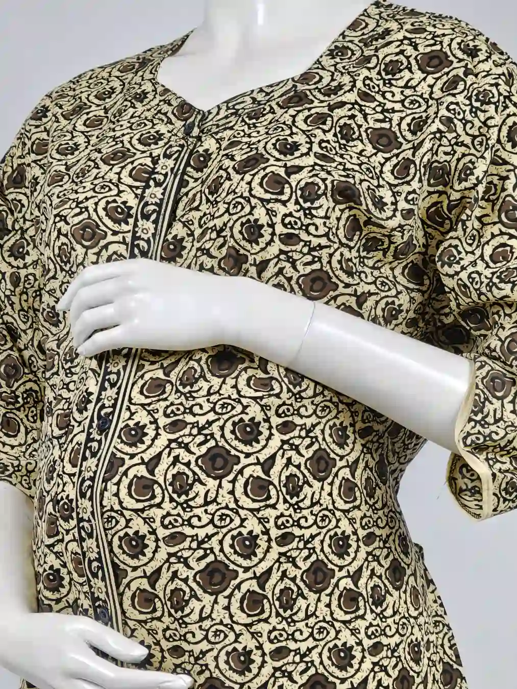 Yellow cotton maternity nighty with full-front button opening