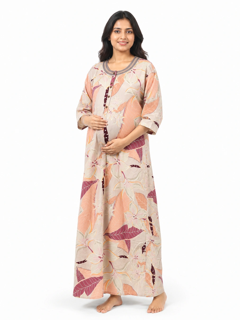 Light Orange rayon front-open nighty with full button opening