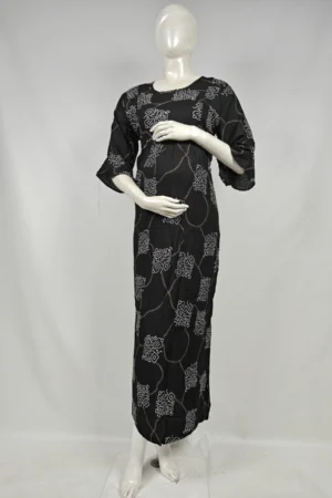 Black rayon frill feeding nighty with concealed nursing zips