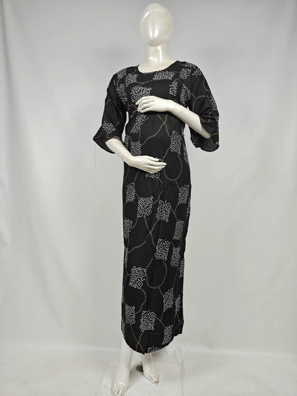 Black rayon frill feeding nighty with concealed nursing zips