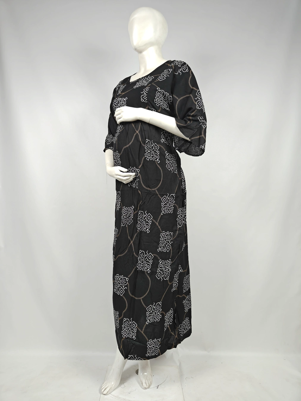 Black rayon frill feeding nighty with concealed nursing zips