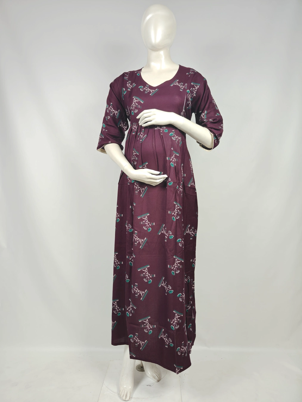 Purple Alpine frill feeding nighty with concealed nursing zips