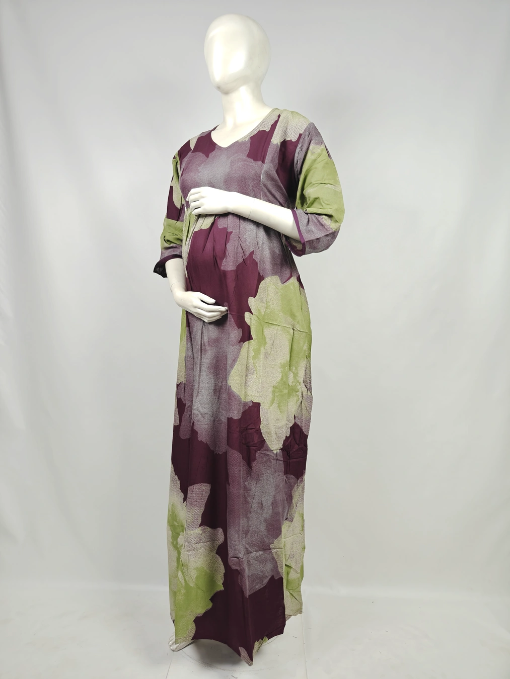 Maroon Alpine Frill Feeding Nighty with ruffled waist detail and dual concealed nursing zips