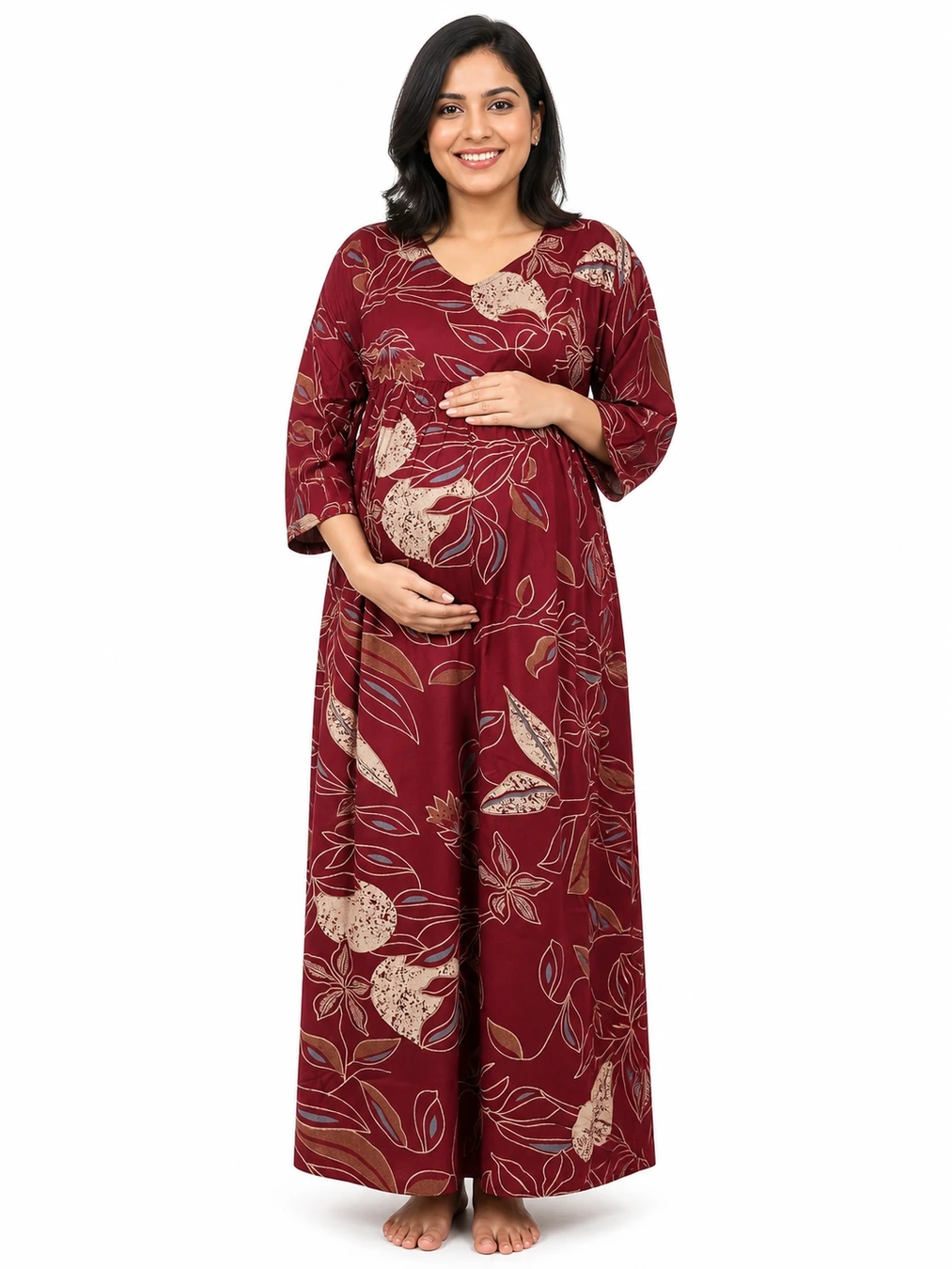 Maroon Alpine frill feeding nighty with concealed nursing zips