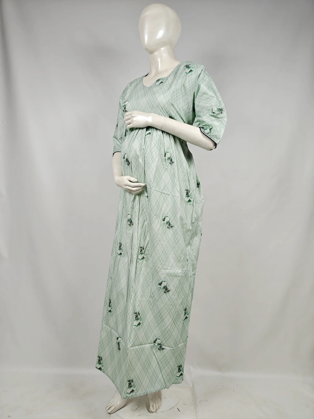 Light Green frill feeding nighty with ruffled waist and concealed nursing zips