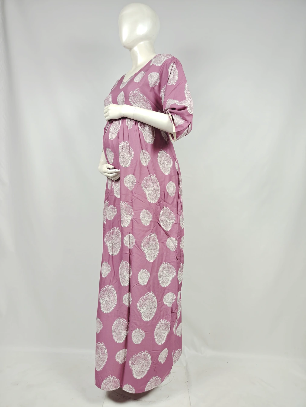 Rose Alpine Frill Feeding Nighty with ruffled waist detail and dual concealed nursing zips