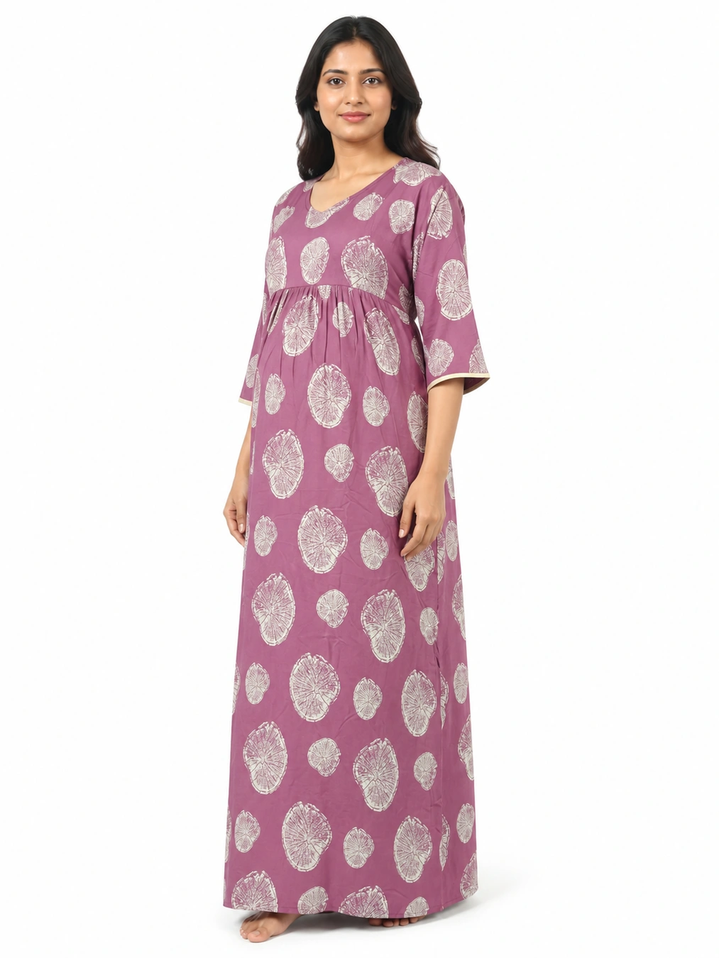 Rose Alpine Frill Feeding Nighty with ruffled waist detail and dual concealed nursing zips