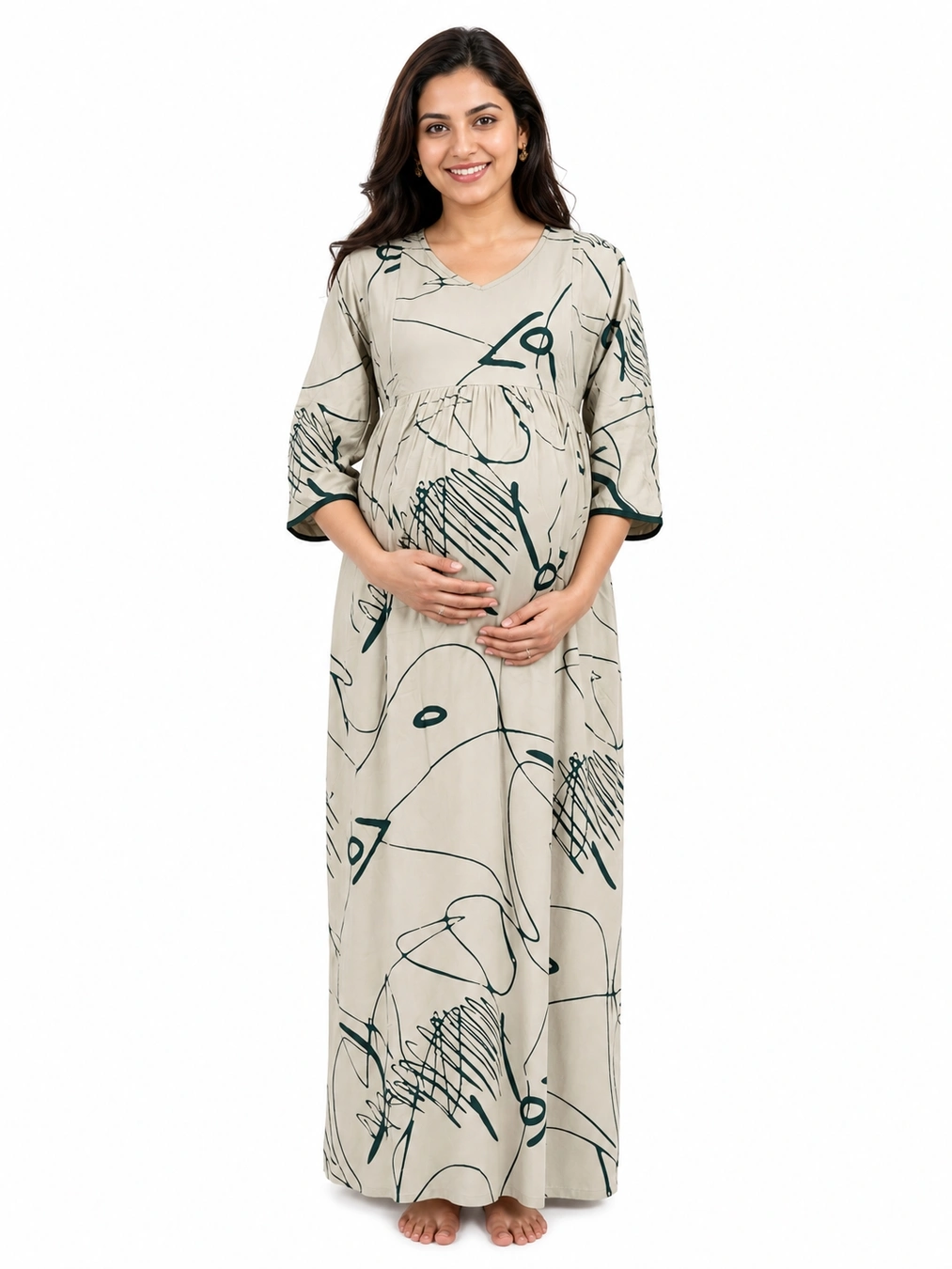 Rose Alpine Frill Feeding Nighty with ruffled waist detail and dual concealed nursing zips