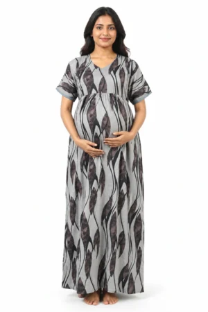 Brown Floral Alpine frill feeding nighty with half sleeves and nursing zips