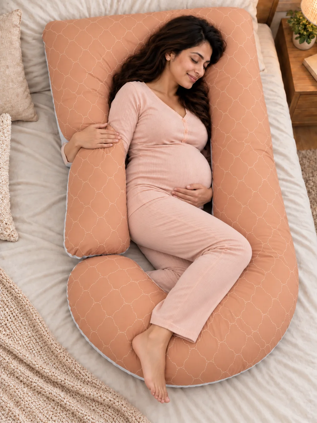 Cotton J shape maternity pillow with Racron filling