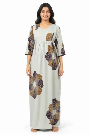 Pastel Green Rayon Frill Feeding Nighty with ruffled waist detail and side-zip nursing access