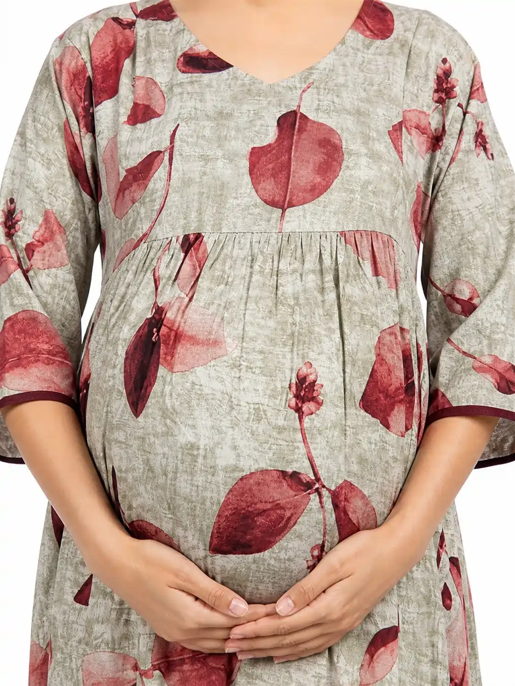 Ash Short Rayon Feeding Frock Nighty with ruffled waist and dual concealed nursing zips