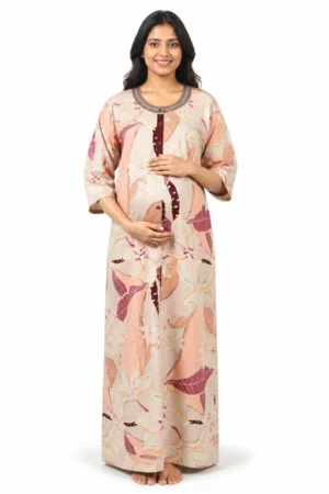 Light Orange rayon front-open nighty with full button opening