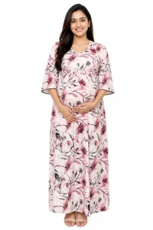 Light Green frill feeding nighty with ruffled waist and concealed nursing zips