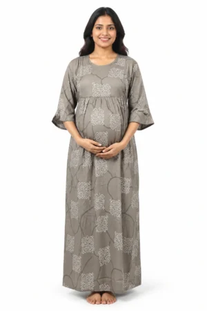 Ash rayon frill feeding nighty with concealed nursing zips