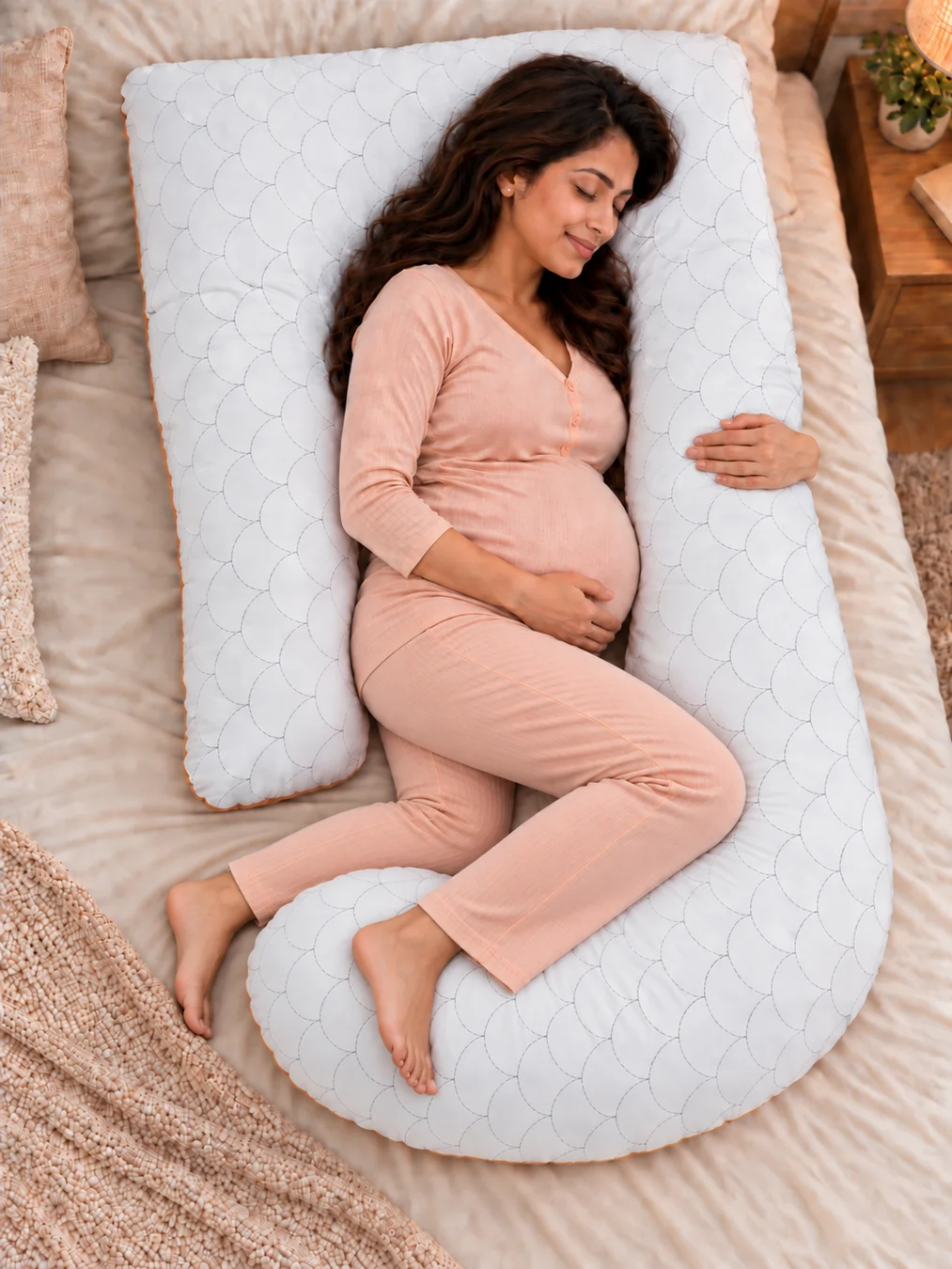 Cotton J shape maternity pillow with Racron filling