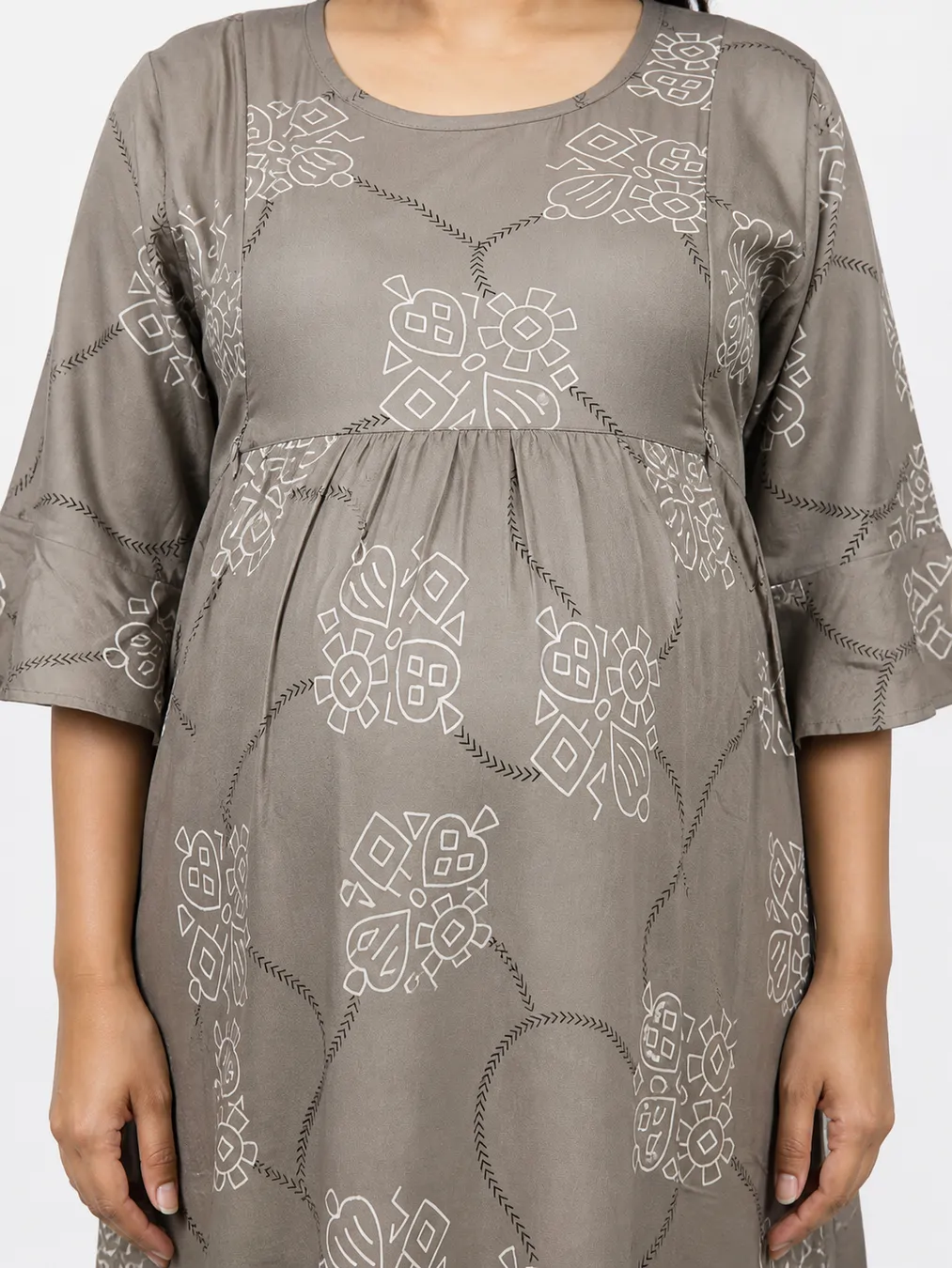 Ash rayon frill feeding nighty with concealed nursing zips
