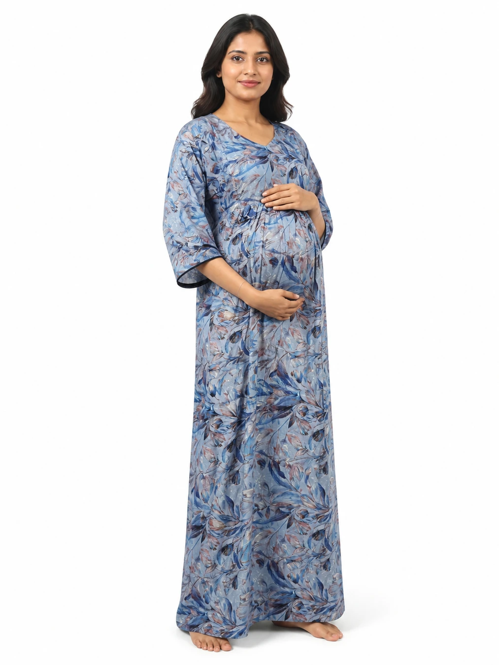 Ice Blue rayon frill feeding nighty with concealed nursing zips