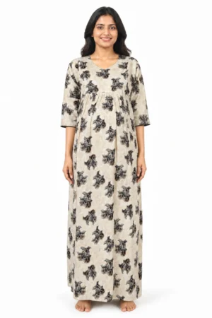 Light Yellow frill feeding nighty with ruffled waist and concealed nursing zips