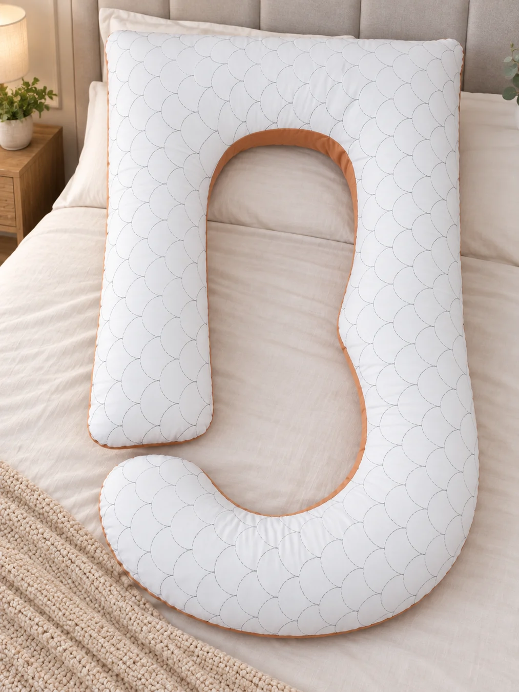 Cotton J shape maternity pillow with Racron filling