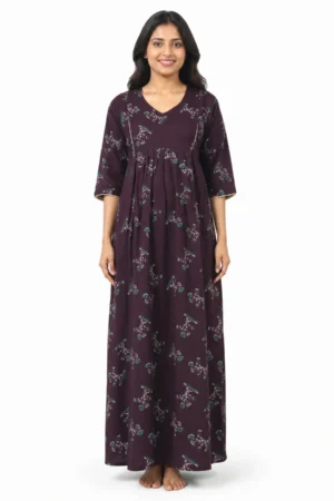 Purple Alpine frill feeding nighty with concealed nursing zips