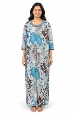 Ice Blue rayon front-open nighty with full button opening