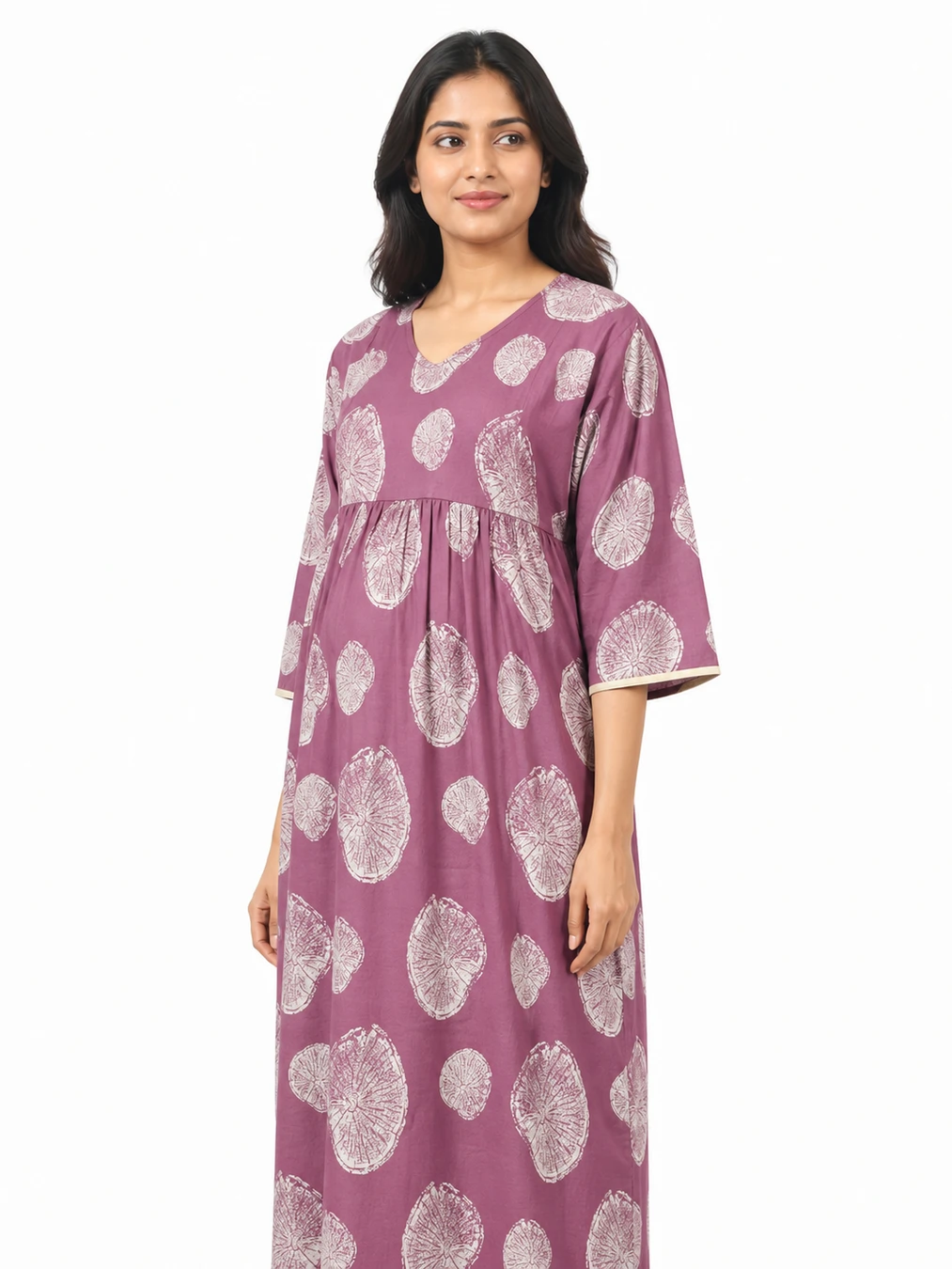 Rose Alpine Frill Feeding Nighty with ruffled waist detail and dual concealed nursing zips