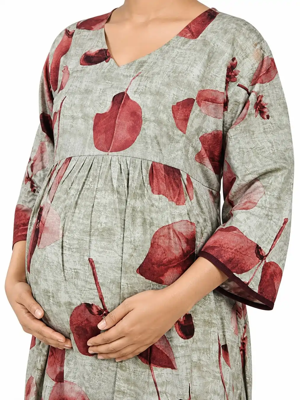 Ash Short Rayon Feeding Frock Nighty with ruffled waist and dual concealed nursing zips