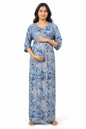 Ice Blue rayon frill feeding nighty with concealed nursing zips