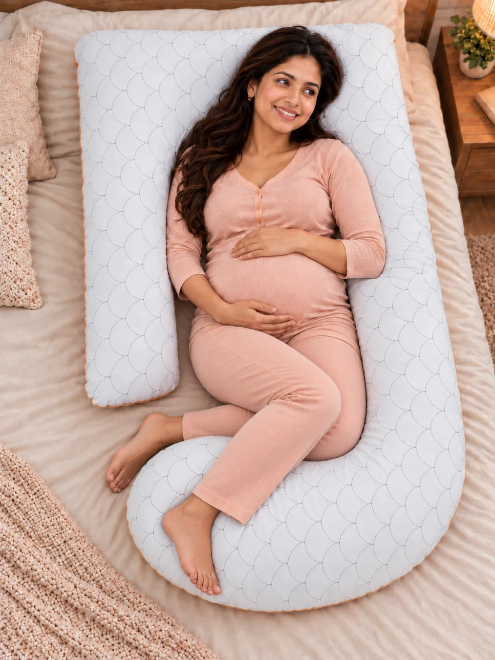 Cotton J shape maternity pillow with Racron filling