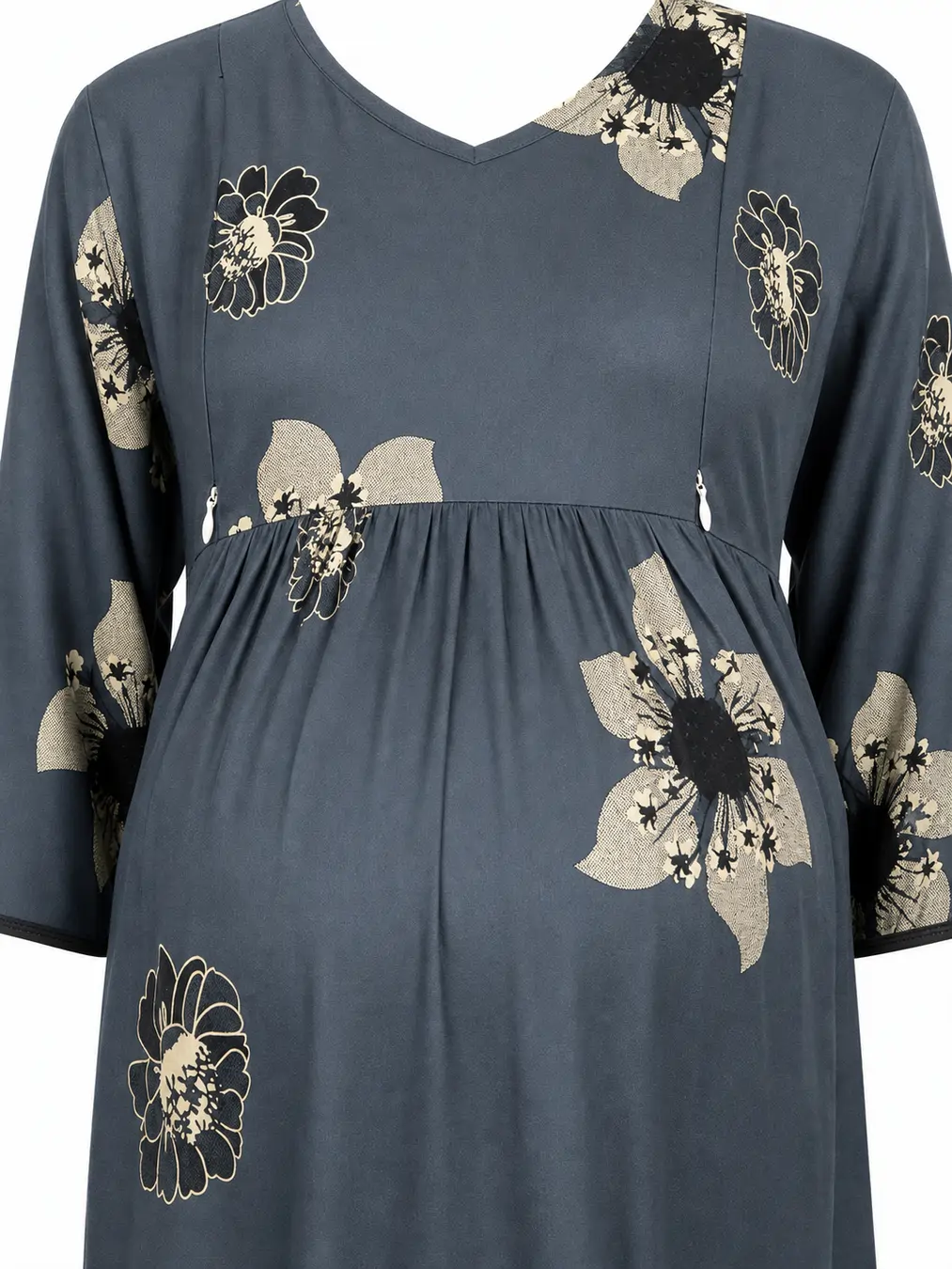 Ash Green Rayon Frill Feeding Nighty with ruffled waist detail and dual concealed nursing zips
