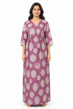 Rose Alpine Frill Feeding Nighty with ruffled waist detail and dual concealed nursing zips
