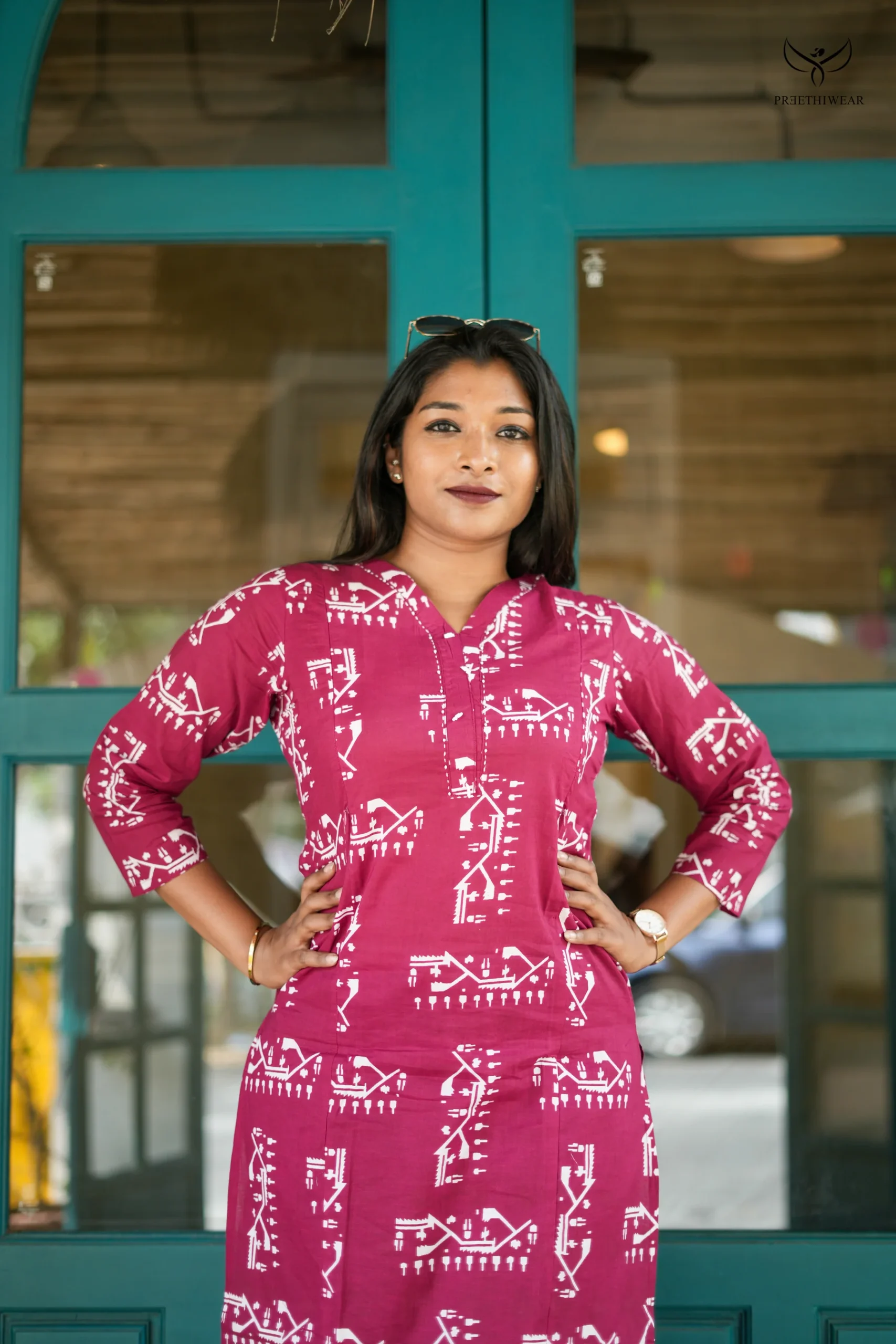 Bright Maroon Cotton Kurthi Feeding Top with Nursing Access on Both Sides