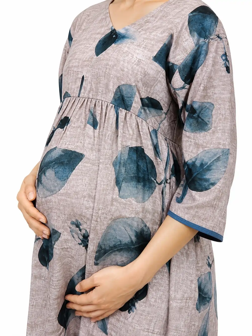 Dusty Pink Short Rayon Feeding Frock Nighty with ruffled waist and dual concealed nursing zips