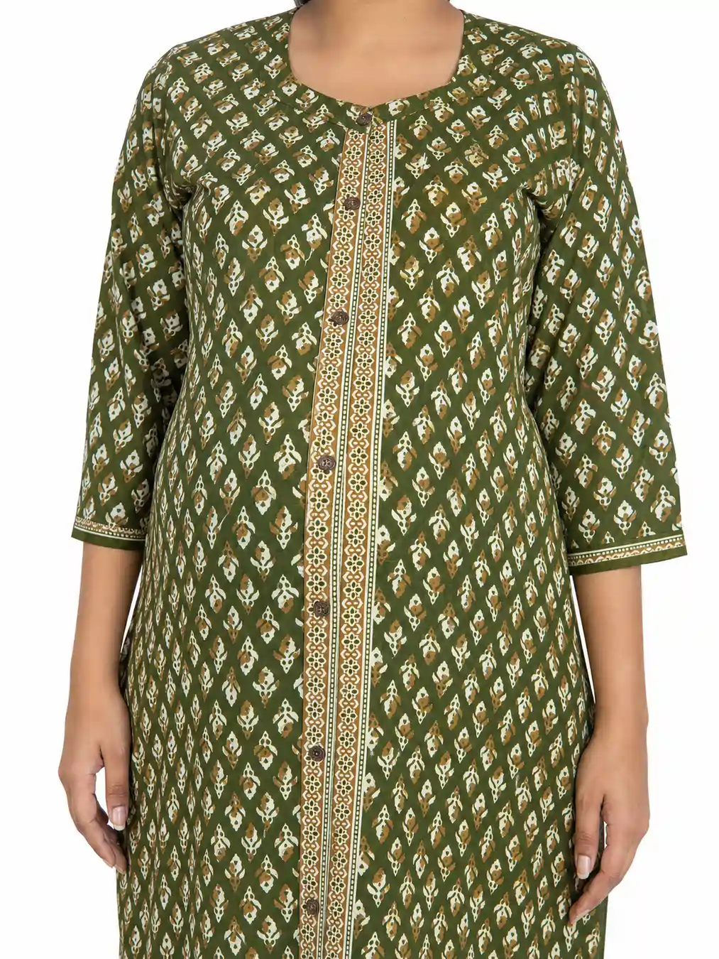 Olive Green cotton maternity nighty with full-front button opening