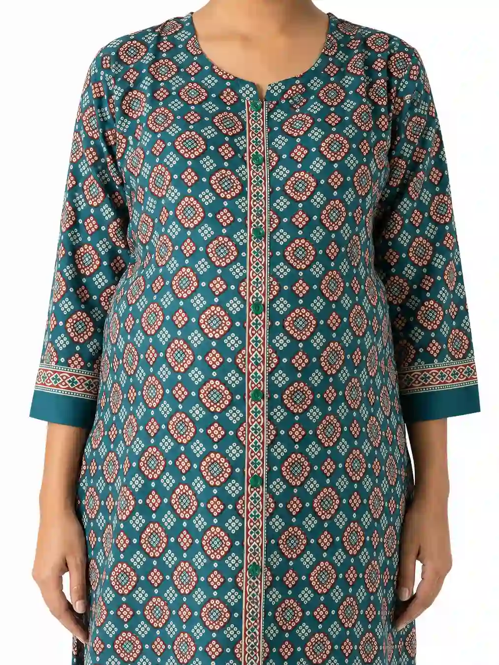 Teal cotton maternity nighty with full-front button opening